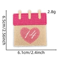 Detailed view of pink heart calendar embroidery patch showing size 6.1x6.5cm and dimensions - Style 21 (Feb 14 Calendar)
