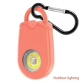 Portable coral pink COB LED keychain safety alarm with black metal carabiner clip - Coral