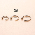 Detailed size chart for silver stainless steel C-shaped nose rings in 6mm, 8mm, 10mm - Flat Top Style (HSPJ029-3)