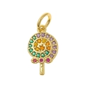 Golden lollipop pendant with colorful zircon stones in a spiral pattern for DIY jewelry - Lollipop Style/P37-10