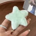 Handheld light green plush star hair clip with cute furry texture and cozy aesthetic - Star Hair Clip / Green