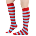 Red and blue striped knee-high socks for women and men, classic knitted athletic style - Straight Without Heel / Blue and Red Wide Stripe