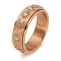 Rose gold spinner ring with celestial sun moon and star motifs on sandblasted finish - US 6 / Rose Gold