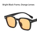 Glossy black square sunglasses with vintage orange lenses and silver metal hinges - Glossy Black / Orange Lens