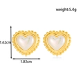 Golden heart-shaped titanium steel earrings with white shell inlay and size dimensions - Gold Beaded Heart Mother of Pearl Stud Earrings