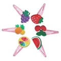 6-piece set of pink metal fruit hair clips with strawberry, watermelon, and grape designs - Hair Clip