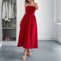 Elegante strapless rode A-lijn maxi-jurk voor dames gestyled in een inloopkast - S / Rood