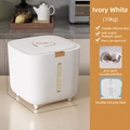 Ivory white 10kg sealed rice container with moisture-proof silicone ring and clear window - With Measuring Cup / Ivory White 10kg