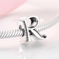 S925 sterling silver charm bead with letter R design on a snake chain bracelet - Letter R