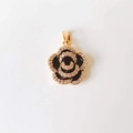Detail of 18k gold rose pendant with black enamel petals and pink crystals - Black Camellia*Gold