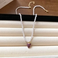 French style pearl necklace with a purple strawberry pendant on a beige jewelry tray - Purple Mulberry Pearl (98#)