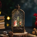 Farol de Navidad vintage en bronce con muñeco de nieve y efecto de luz LED - Árbol de Navidad