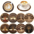 Set de 10 dessous de verre Arbre de Vie en bois avec nœuds celtiques et isolation thermique - Arbre de Vie Type A (Lot de 8) / 10x10x0.5cm