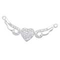 Sparkling zircon heart and wings jewelry connector in silver plated copper finish - Silver Wings Heart (L0189-C)