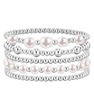 Dettaglio del bracciale bohemian a strati con perle d'argento e perle bianche lucide - Argento Set di perle da 5 pezzi