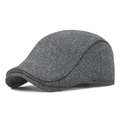 Dark grey wool flat cap for men featuring thick textured fabric and classic curved brim - Adjustable / Gray