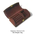 Portable dark brown velvet jewelry box with ring slots and snap closure, 10.3x5.7x3.5cm - Plush Style / Tan