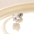 Silver titanium steel heart cubic zirconia stud earring with screw back - White (Single Piece)