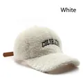 White teddy fleece baseball cap with black Colorado embroidery and leather strap - White