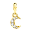 Goldener Mondanhänger mit funkelnden weißen Zirkonia auf einer polierten Metalloberfläche - Gold Diamant Eingelegter Mond Anhänger (022)