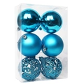 Set of 6 blue Christmas ornaments including shiny, matte, and glitter hollow spheres - Lake Blue (openwork)