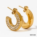 Elegant gold-plated C-shaped earrings set with sparkling crystals style KDE1263 - Gold with White Stone (KDE1263)