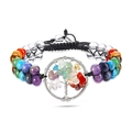 Handmade Tree of Life braided bracelet with colorful natural stones and clear quartz beads - 7 Chakra Rainbow