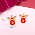 Christmas reindeer alloy charm with red enamel and gold finish, size 21mm by 19mm - 11# Reindeer