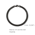 Black 5mm Cuban chain bracelet made of 316 stainless steel with a secure lobster clasp - 5mm/18cm / Black