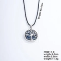 Silver tree of life necklace with blue natural stone on black cord, 44+5cm length - White K - Blue Spotted Stone