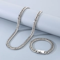 Polished silver stainless steel Cuban link chain necklace and bracelet jewelry set - 9mm Wide, 21cm Bracelet / Style B Silver (KS218969-Z)