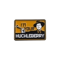 Rectangle metal enamel pin featuring I'M YOUR HUCKLEBERRY quote and silhouette - Orange Cowboy With Pistol Style (QHXZ1806)