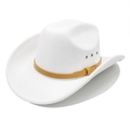 Classic white wool felt western cowboy hat with a yellow faux crocodile band and wide brim - M (56-58cm) / White