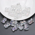 Iridescent teddy bear pendant beads in transparent finish for DIY jewelry crafts - Glossy / AB White