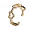 Detailed macro view of gold heart ring with pink zircon stones and open band structure - Adjustable Open / CR0044 Gold Heart Links with Pink Purple Zircon