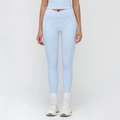 Pantalon de yoga bleu clair taille haute avec ceinture en V et poches latérales - Bleu d'Eau