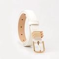 Chic white PU leather belt for women featuring a minimalist gold square metal buckle - White