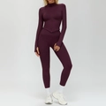 Ensemble de sport sans couture violet foncé avec haut côtelé et legging taille haute - S / Haut Et Bas / Ensemble 2 pièces (Veste + Pantalon) / Rouge prune