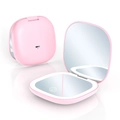 Pink portable folding LED makeup mirror with USB-C charging port and touch switch - Single-sided Light Rechargeable Style / Pink / 5X Magnification