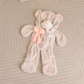 Close-up of teddy bear plush romper featuring pink bow and embroidered rabbit details - Beige / 80cm (Unstuffed)