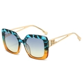 Quadratische Sonnenbrille mit Schildpattmuster, blauen Verlaufgläsern und goldenen Metallbügeln - Blauer Rahmen Blau-Gelbe Gläser