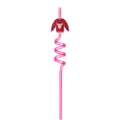 Pink spiral straw with festive red Christmas sweater charm featuring a deer pattern - Reindeer Sweater / Pink