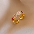 14k gold plated adjustable open ring featuring colorful zircon stones on satin background - Adjustable Open / Gold Multicolor Gemstone