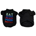 Detailed front and back view of a black cotton dog t-shirt with colorful slogan print - Black Letter