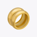 Polished 18K gold plated double layer gourd ring with a minimalist wide band design - Size 6 / Gold