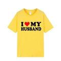 Women's yellow short sleeve crew neck T-shirt with red heart and I Love My Husband print - Yellow (I Love My Husband)