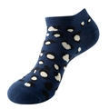 Donkerblauwe katoenen enkelsokken met zwart-wit luipaardpatroon in zijaanzicht - Eén maat / C08 (Donkerblauw Luipaard)