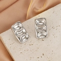 Minimalist silver rectangular earrings with irregular liquid metal bubble texture - Rectangular Liquid Wave / Silver