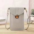 Hellgraue Crossbody Handytasche aus glattem PU-Leder mit goldenem Metallverschluss - Hellgrau