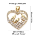 Golden heart pendant with copper birds and sparkling zircon stones for jewelry DIY - Dbn150-07 / 18K Gold